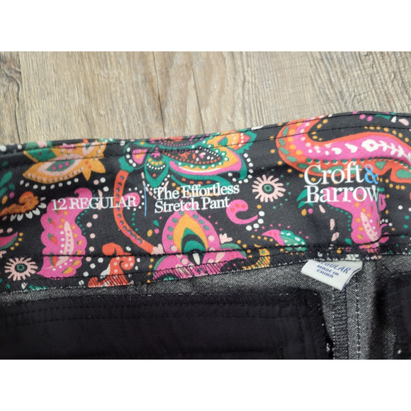 Croft & Barrow NWT Pants Womens 12 Multicolor Paisley Print Stretch Regular Fit - Picture 4 of 6